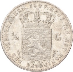 ½ Gulden. Willem II. 1847. Zeer Fraai.