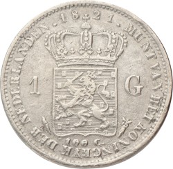 1 Gulden. Willem I. 1821 U. Zeer Fraai.
