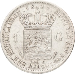 1 Gulden. Willem I. 1824 U met streep. Zeer Fraai.