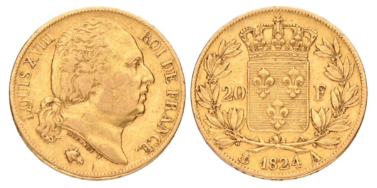 France. Kingdom. Louis XVIII. 20 Francs. 1824 A.