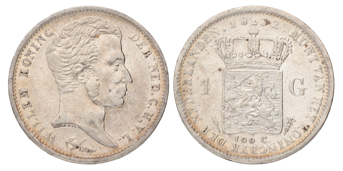 1 Gulden. Willem I. 1832. Zeer Fraai.