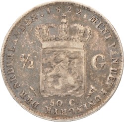 1/2 Gulden. Willem I. 1822 U met Michaut in halsafsnede. Zeer Fraai.