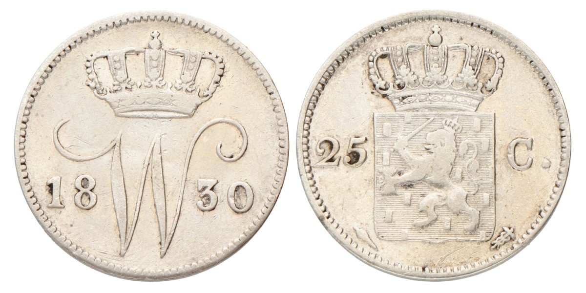 25 Cent. Willem I. 1830 U. Zeer Fraai.