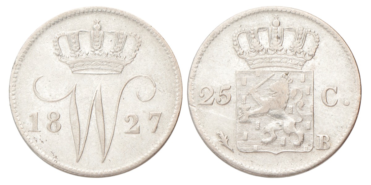 25 Cent. Willem I. 1827 B. Zeer Fraai.