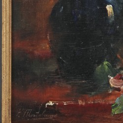 Frans Mortelmans (Antwerpen 1865 - 1936), Een stilleven van roosjes op een vaas.