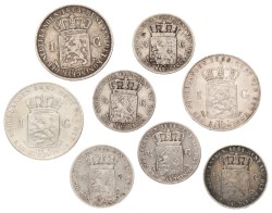 Lot (8) ½ en 1 gulden. Willem III. 1858, 61, 63, 64 en 65. Gemiddeld Zeer Fraai.