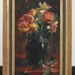 Frans Mortelmans (Antwerpen 1865 - 1936), Een stilleven van roosjes op een vaas.