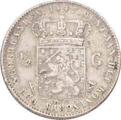 ½ Gulden. Willem II. 1847. Zeer Fraai +.