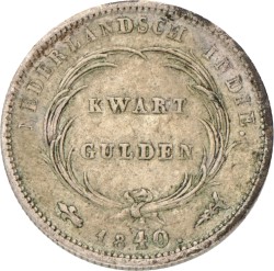 ¼ Gulden. Nederlands-Indië. Willem I. 1840. Zeer Fraai -.