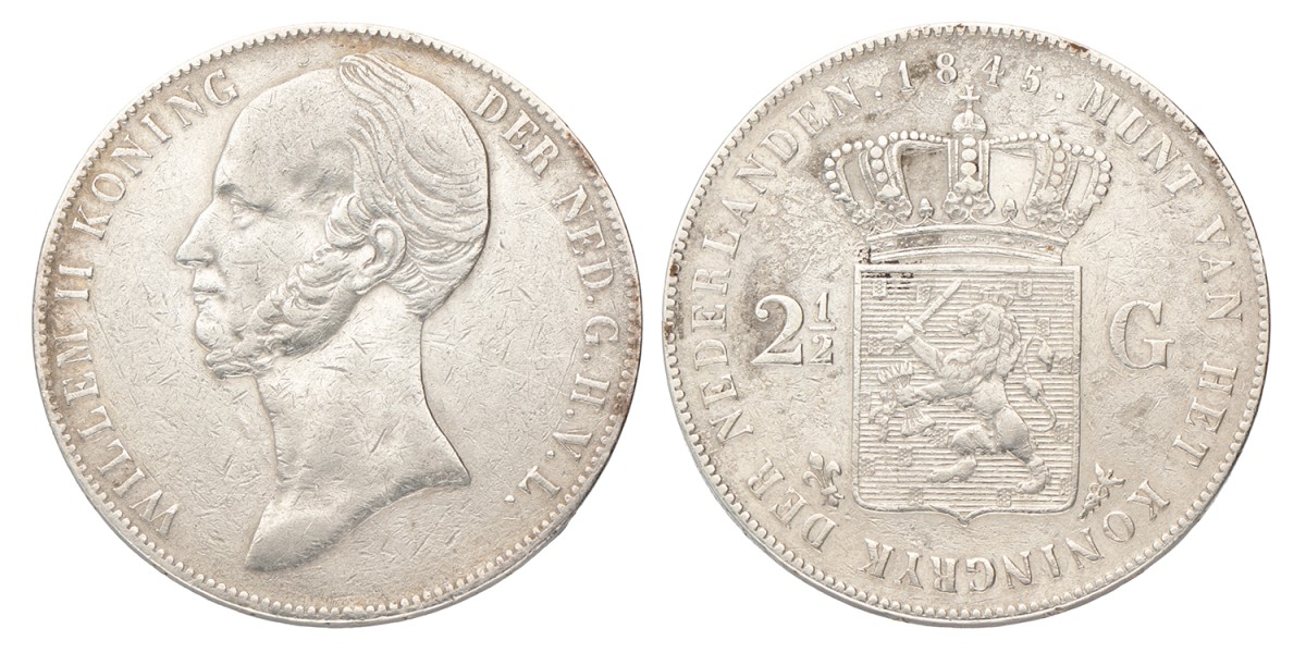2½ Gulden. Willem II. 1845. Prachtig -.