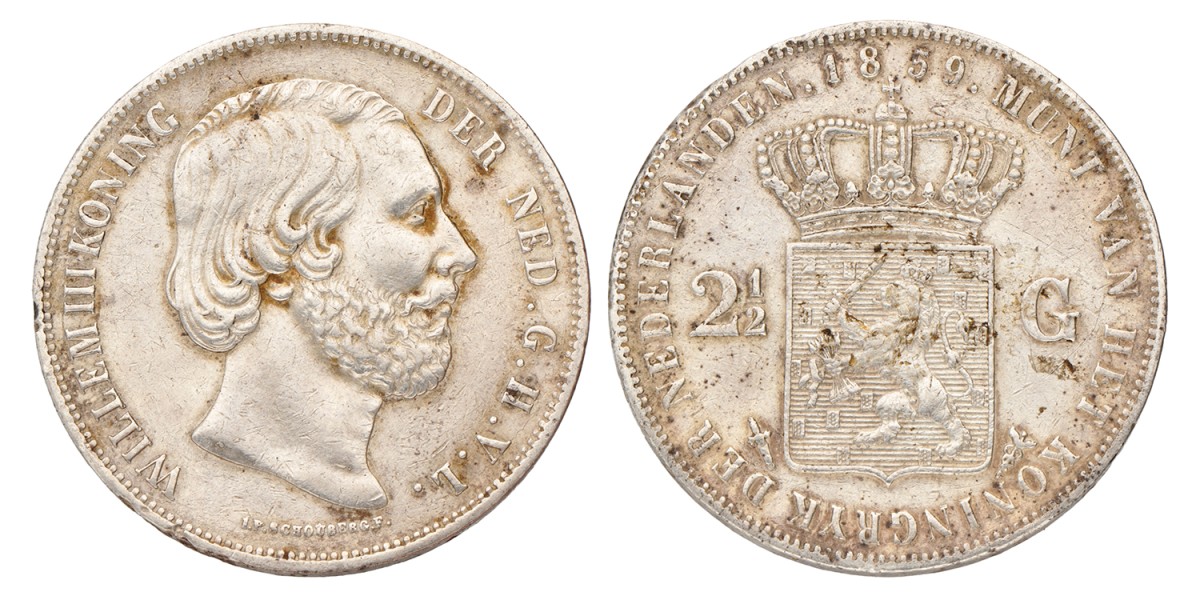 2½ Gulden. Willem III. 1859. Prachtig -.