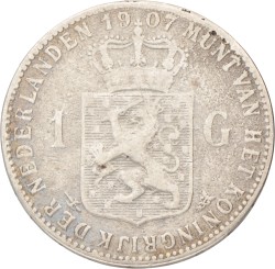 1 Gulden. Wilhelmina. 1907. Zeer Fraai -.