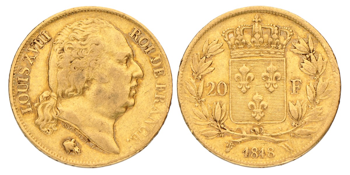 France. Louis XVIII. 20 Francs. 1818 W.