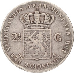 2½ Gulden. Willem II. 1848. Zeer Fraai +.