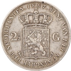 2½ Gulden. Willem III. 1867. Zeer Fraai +.