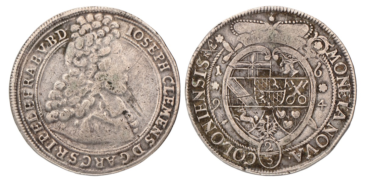 German states. Archbishopric of Cologne. Joseph Clemens von Bayern. 2/3 Thaler. 1694.