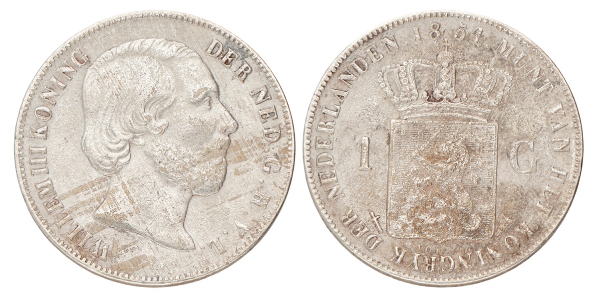 1 Gulden. Willem III. 1851. Zeer Fraai +.