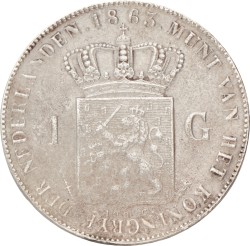 1 Gulden. Willem III. 1863. Zeer Fraai +.