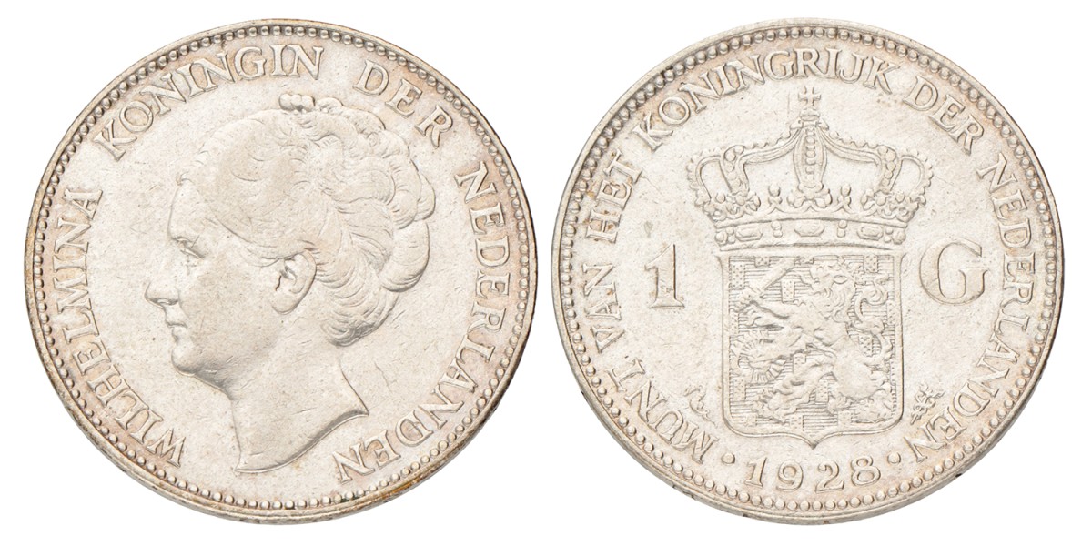 1 Gulden. Wilhelmina. 1928. Prachtig -.