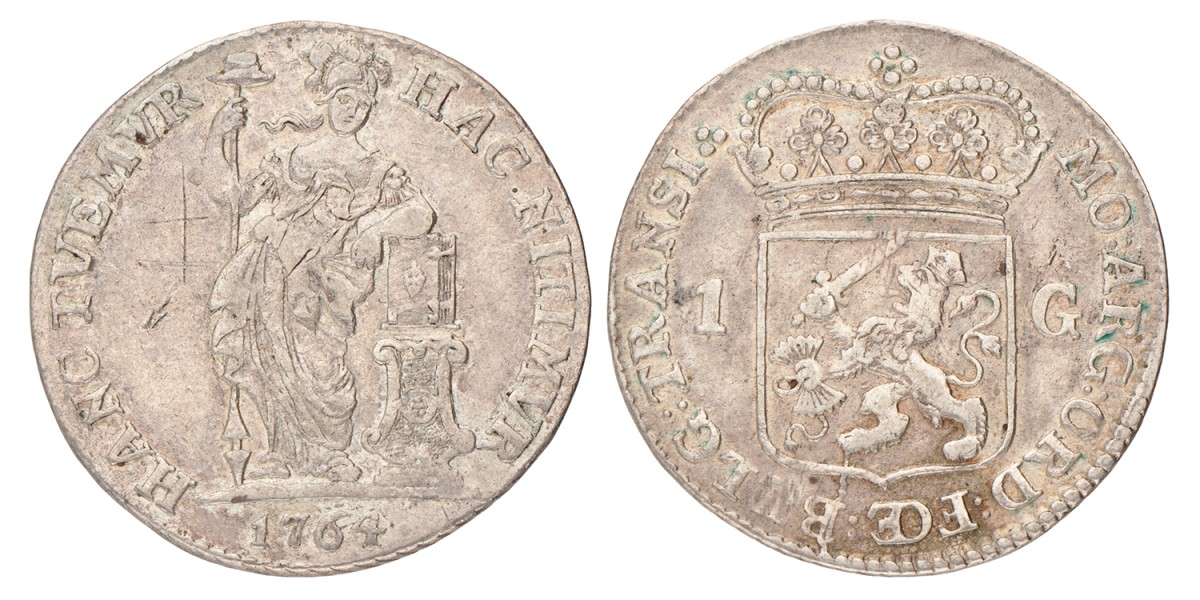 1 gulden - Generaliteits. Overijssel. 1764. Zeer Fraai +.