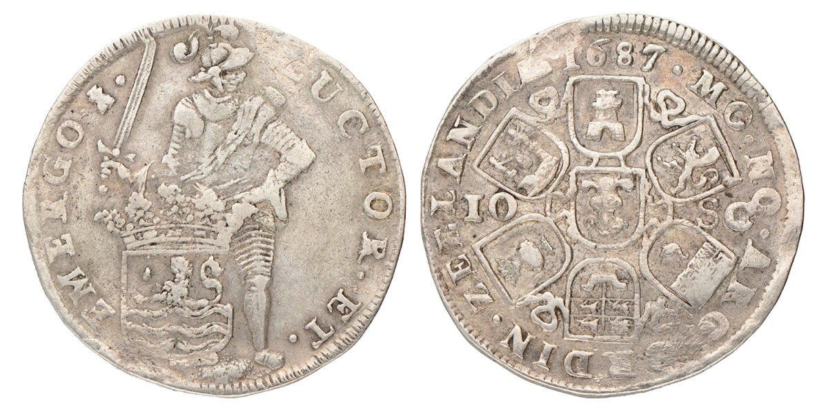 Dubbele daalder van 10 schelling. Zeeland. 1687. Zeer Fraai -.