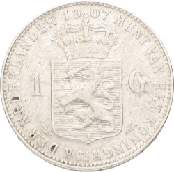 1 gulden. Wilhelmina. 1907. Zeer Fraai +.
