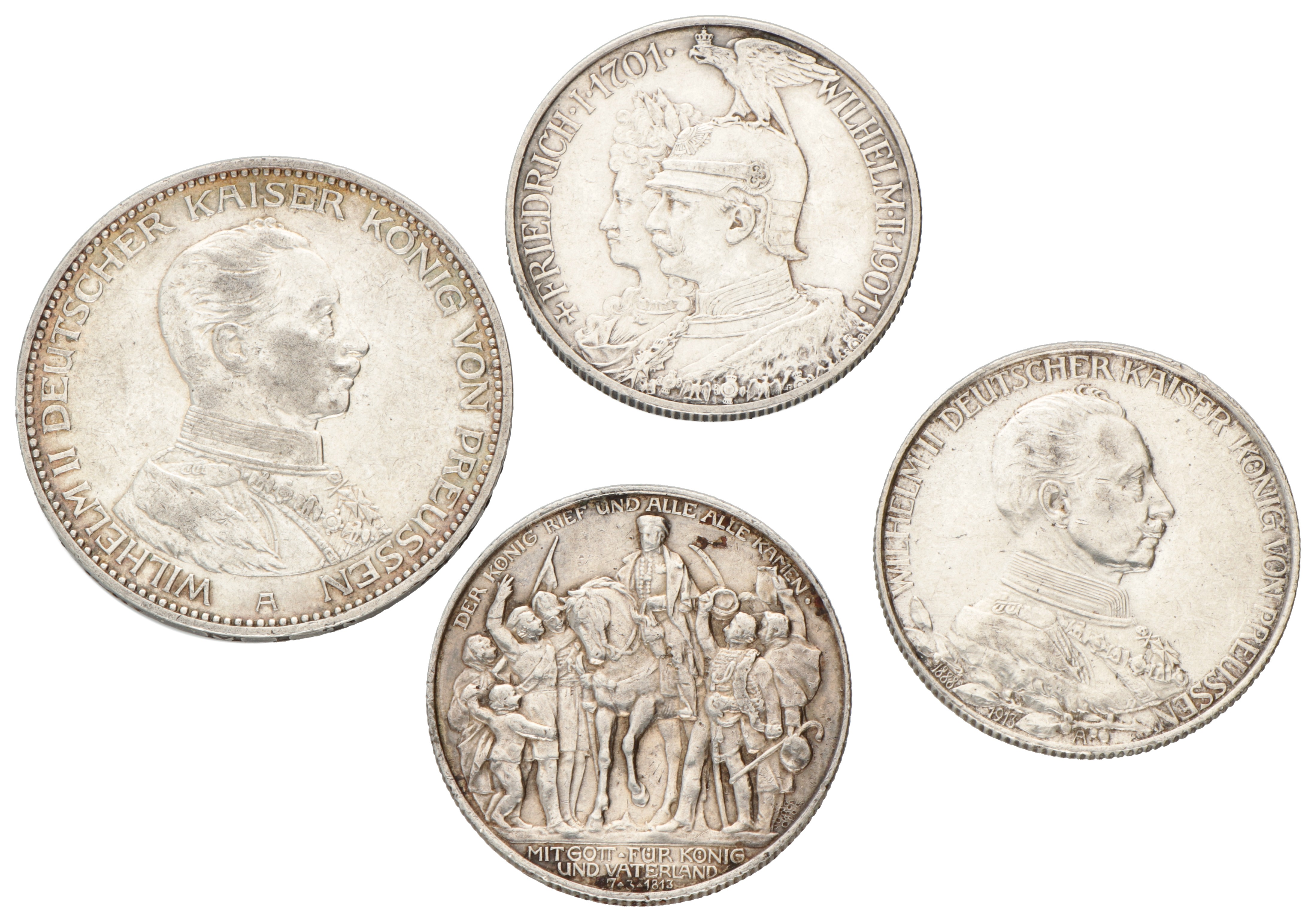 German states. Prussia. Wilhelm II. 2 - 3 Mark. 1901, 1913 and 1914.