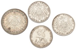 German states. Prussia. Wilhelm II. 2 - 3 Mark. 1901, 1913 and 1914.