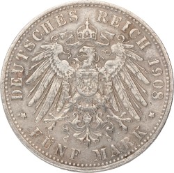 German States. Bavaria. Otto. 5 Mark. 1908 D.