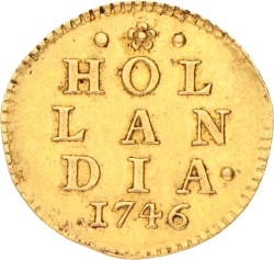 Dubbele wapenstuiver afslag in goud. Holland. 1746. Prachtig -.