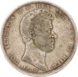 Italian states. Sardinia. Carlos Alberto. 5 Lire. 1832 T.