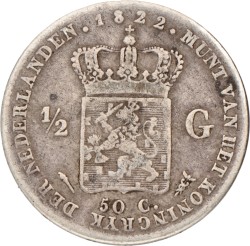 ½ gulden. Willem I. 1822 U zonder naam Michaut. Fraai +.