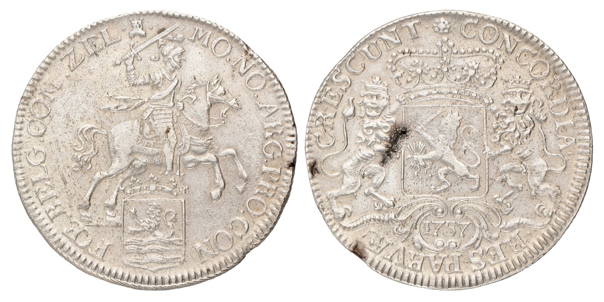Dukaton of zilveren rijder. Zeeland. 1757. Zeer Fraai +.