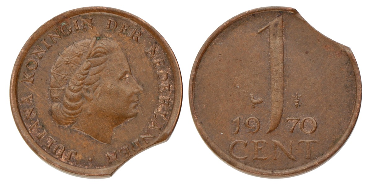 1 cent - misslag, einde muntplaat. Juliana. 1970. Prachtig.