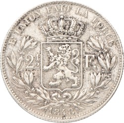 Belgium. Leopold I. 2½ Francs. 1848 - klein hoofd.