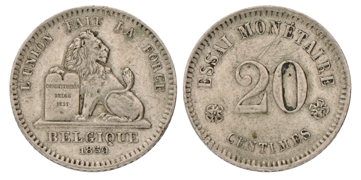 Belgium. Leopold I. 20 Centimes - Pattern. 1859.