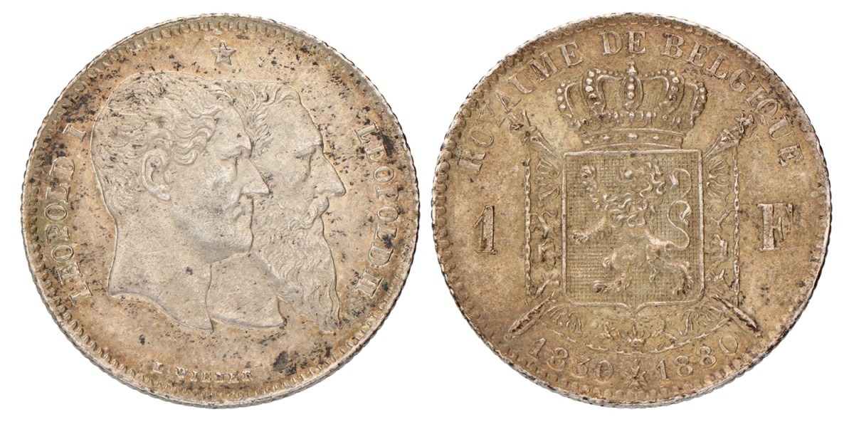 Belgium. Leopold II. 1 Franc - 50th anniversary of the Belgian Independence. 1880.