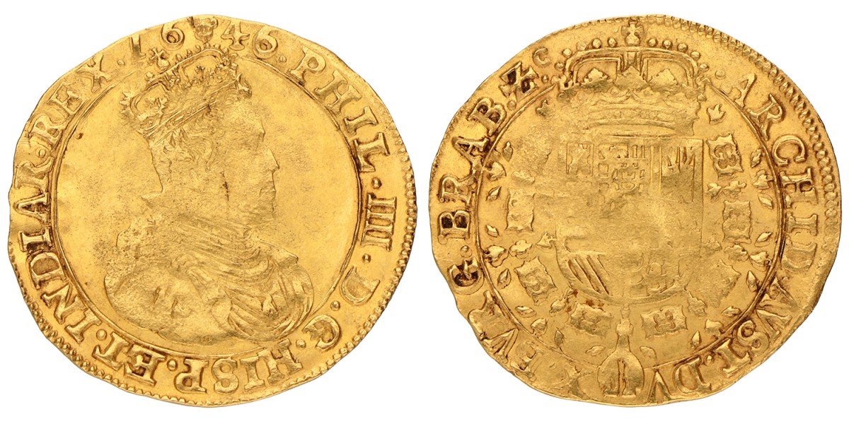 Dubbele Soeverein. Brabant. Filips IV. 1646. Fraai / Zeer Fraai.