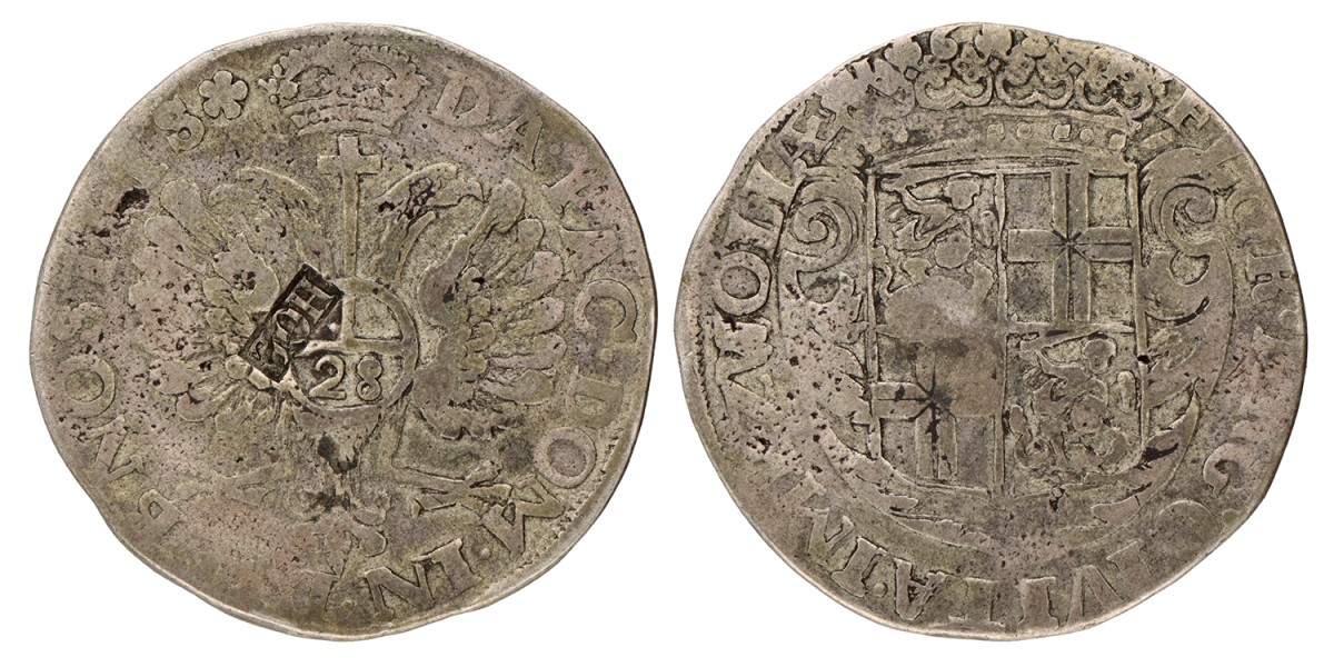 Florijn van 28 stuiver met Hollandse klop. Zwolle. 168(?). Fraai +.