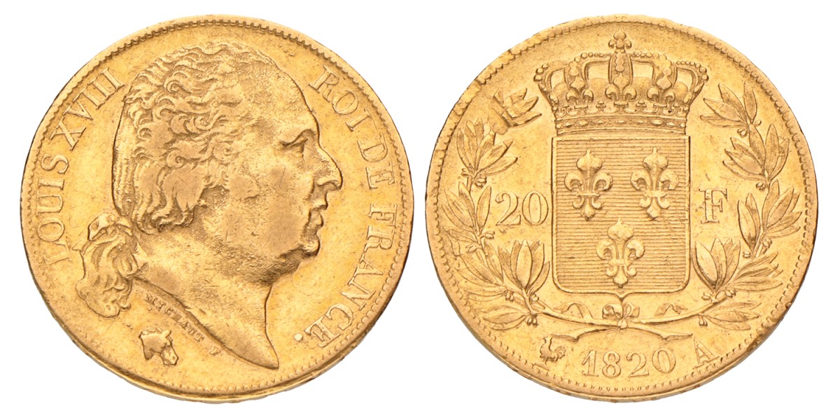 France. Louis XVIII. 20 Francs. 1820 A.