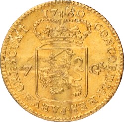 Halve gouden rijder van 7 gulden. 1760. Zeer Fraai +.