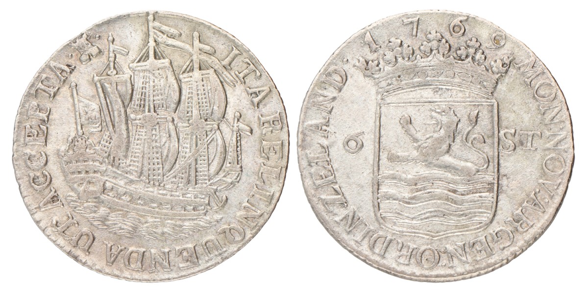 Scheepjesschelling van 6 stuiver. Zeeland. 1769. Zeer Fraai +.