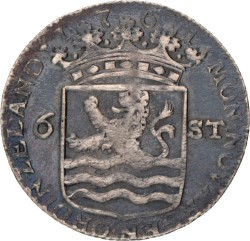 Scheepjesschelling van 6 stuiver. Zeeland. 1761. Fraai / Zeer Fraai.