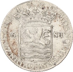 Scheepjesschelling van 6 stuiver. Zeeland. 1780. Zeer Fraai +.
