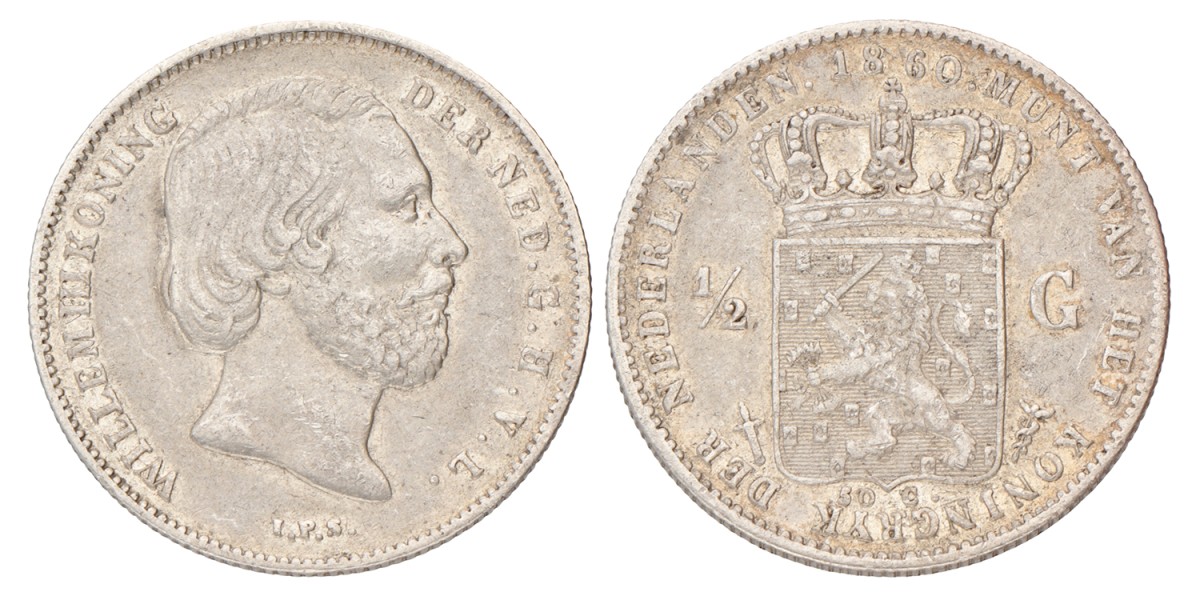 ½ Gulden. Willem III. 1860. Zeer Fraai.