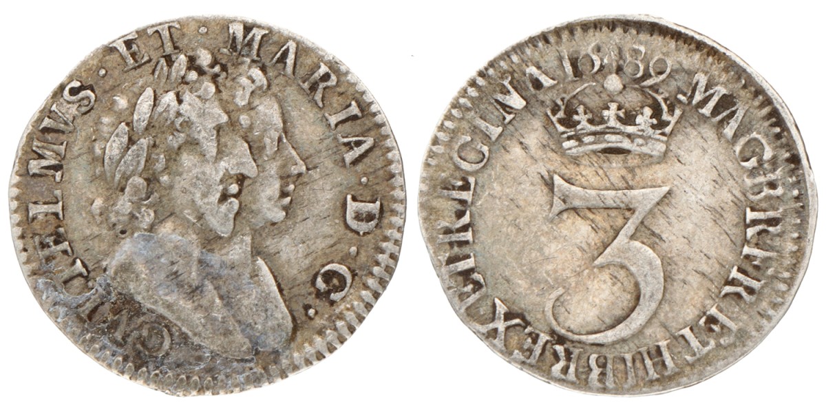 Great Britain. Wiliam and Mary. 3 Pence. 1689.