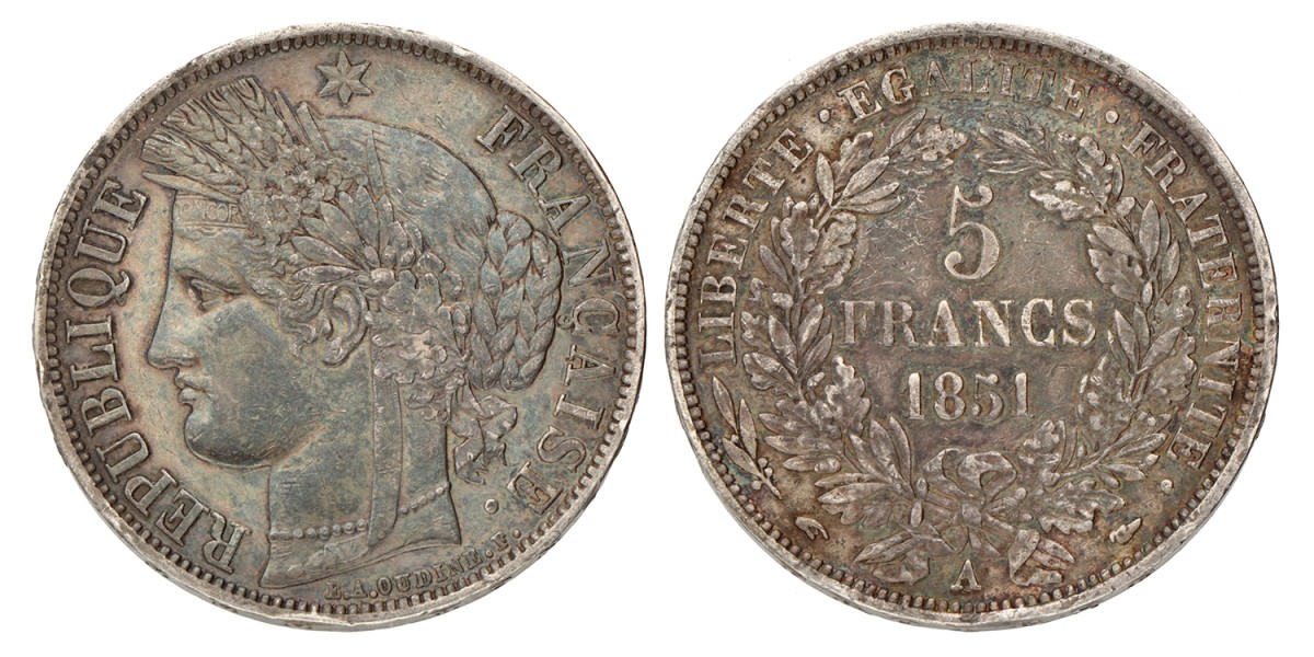 France. Second republic. 5 Francs. 1851 A.