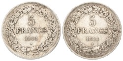 Belgium. Leopold I. Lot (2) 5 Francs. 1848.