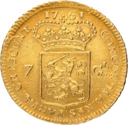 Halve gouden rijder van 7 gulden. Overijssel. 1761. Zeer Fraai / Prachtig.