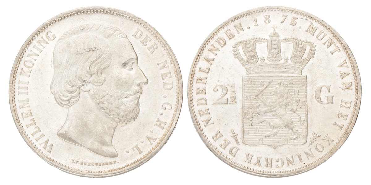 2½ Gulden. Willem III. 1873. Prachtig +.